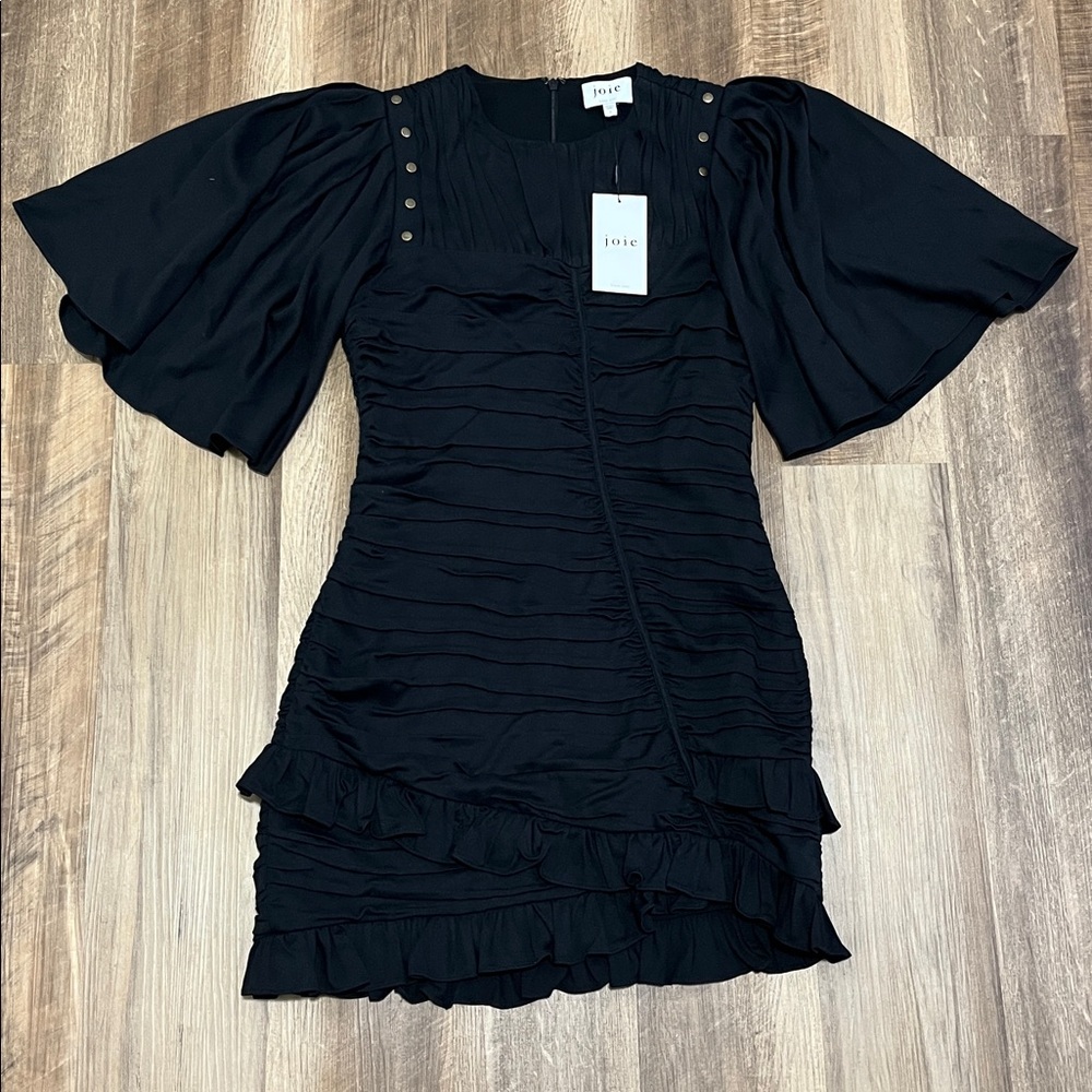 Joie Foster Mini Dress Elegant Black Ruffle Dress Size 4 - Picture 7 of 12